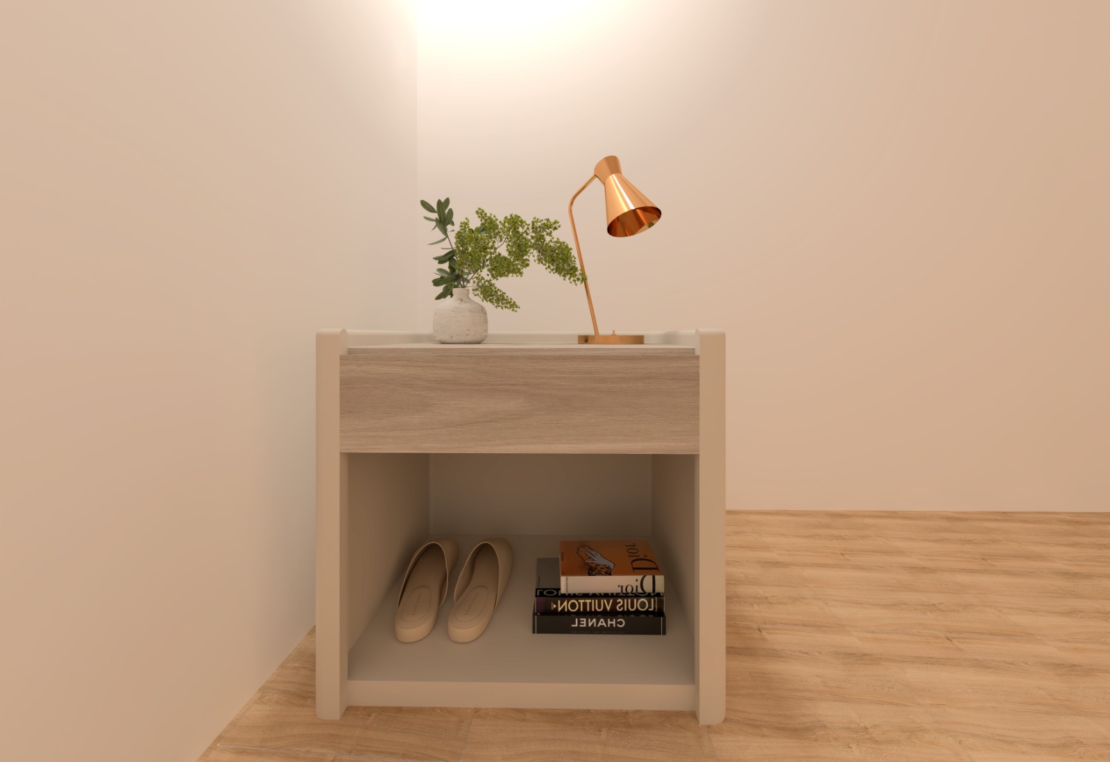 Velador Lumen — roble claro y cobre, una pieza de LC Atelier
